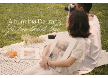 Album bìa Da trắng in trực tiếp ảnh cưới