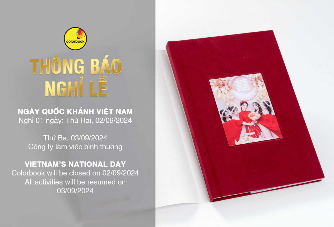 Thông báo Nghỉ lễ: Quốc Khánh Việt Nam 2024 công ty Colorbook