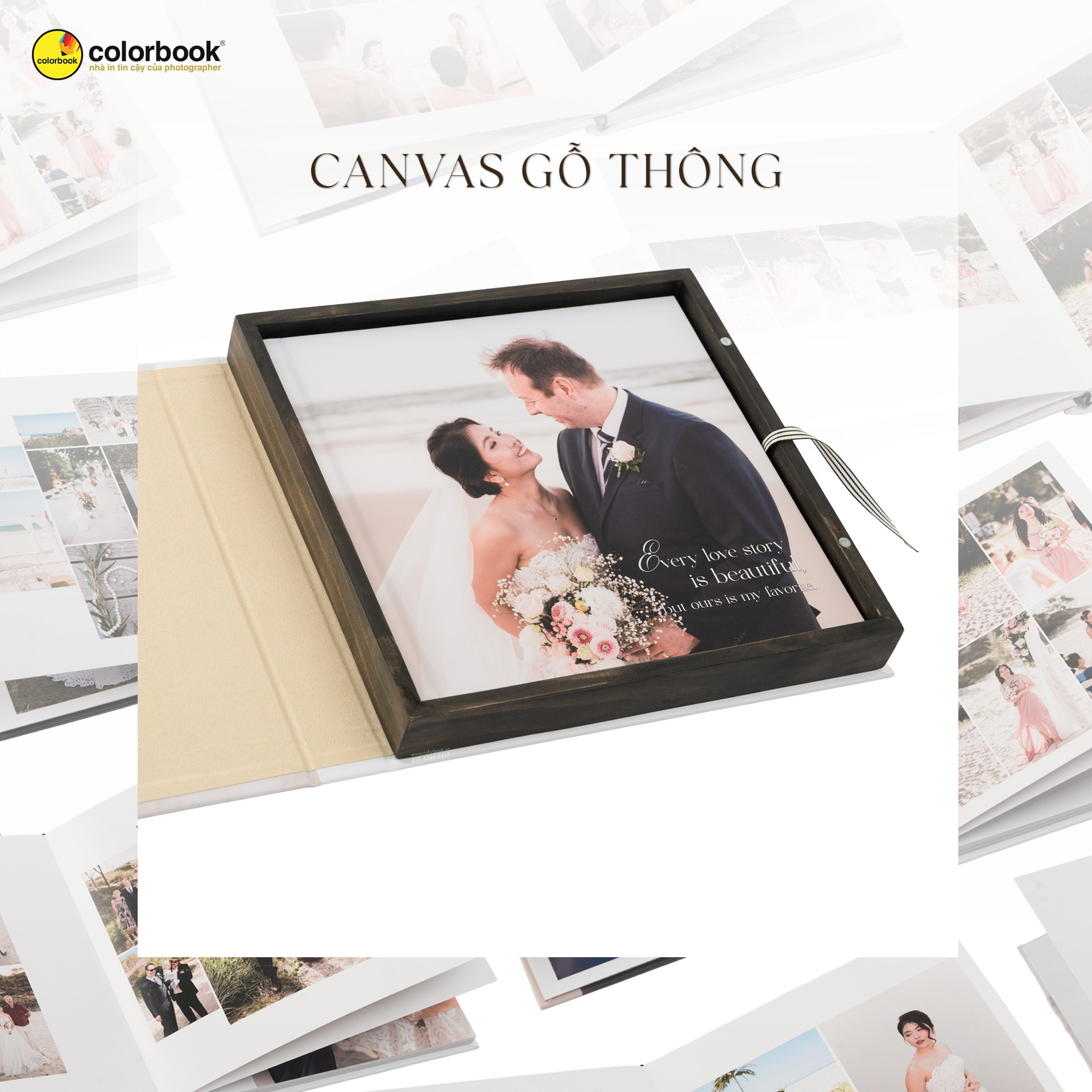 Album cưới canvas gỗ thông – mộc mạc và ấm áp