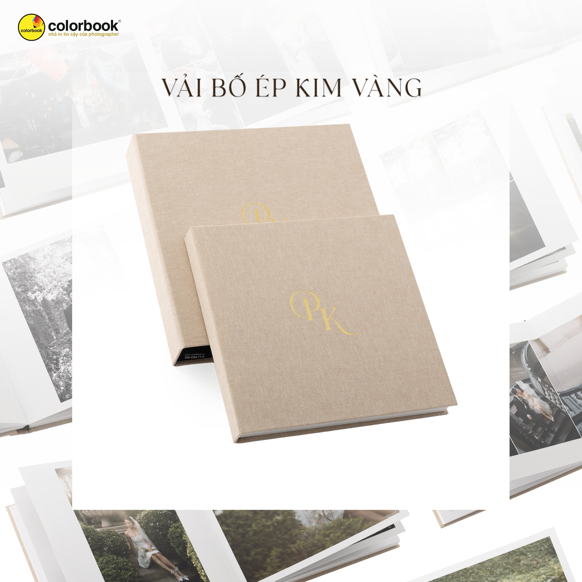 Album cưới vải bố ép kim vàng – phong cách tối giản tinh tế