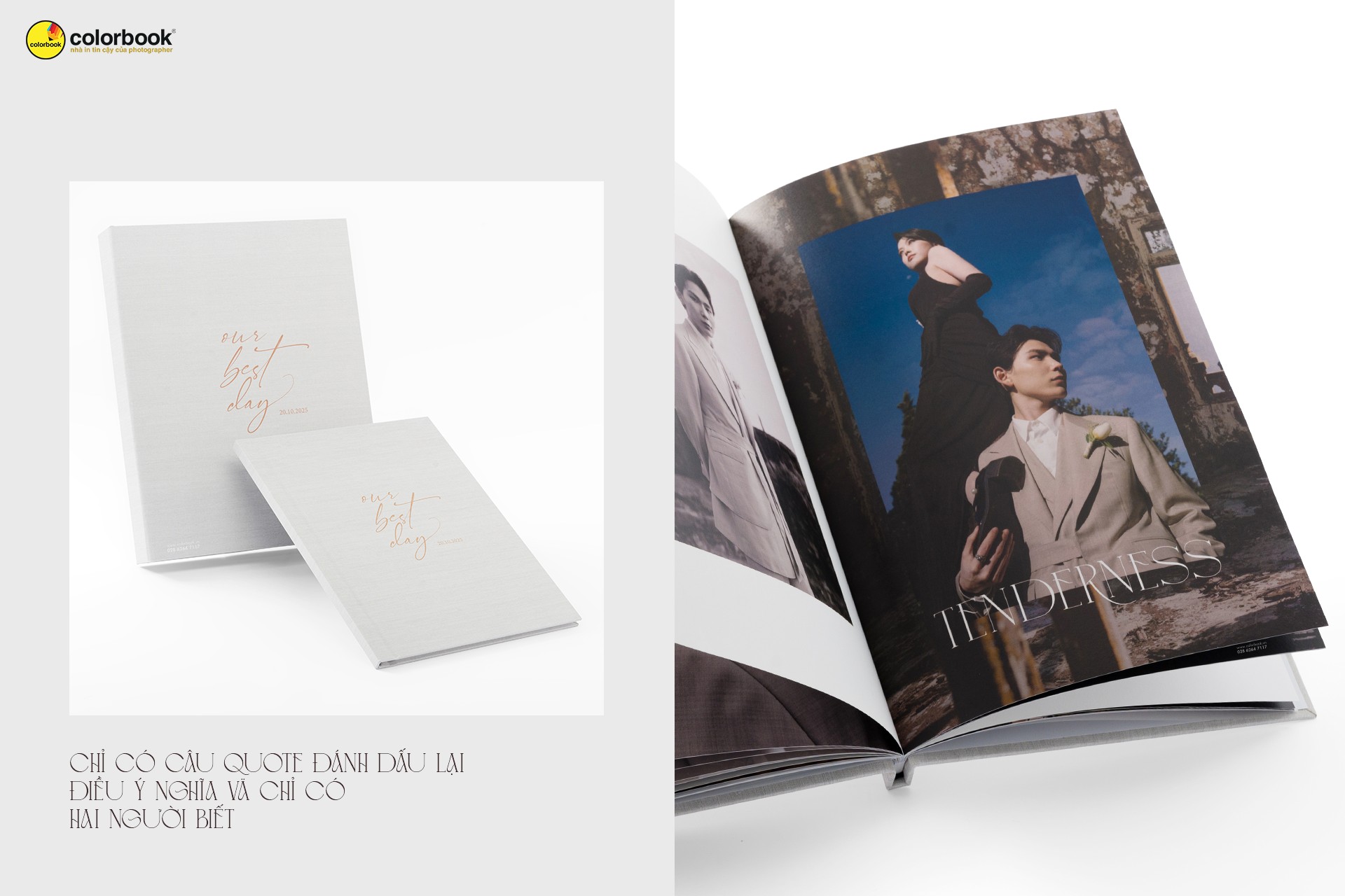 Thiết kế bìa album cưới sang trọng Luxe Linen monogram và tên cặp đôi