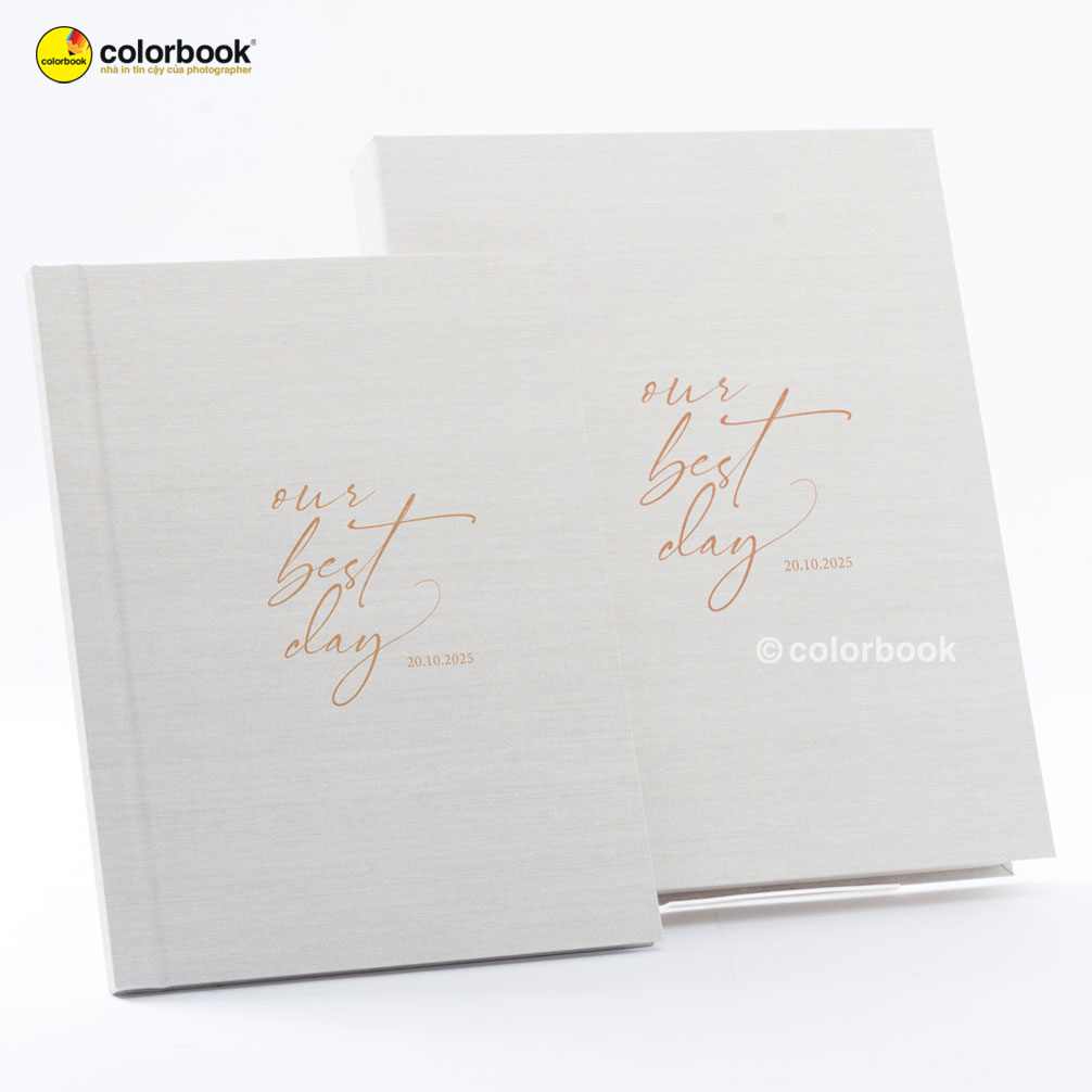 Bộ album cưới vải linen sang trọng màu trắng ngà